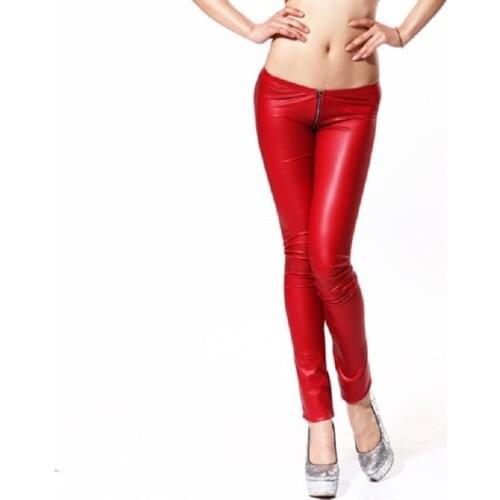 Fad Latex Ammonia Package Legs Skiny Pants Punk Rock Trousers PU Latex Leather Streetwear Selfdom U Crotch Zipper Pencil Pants