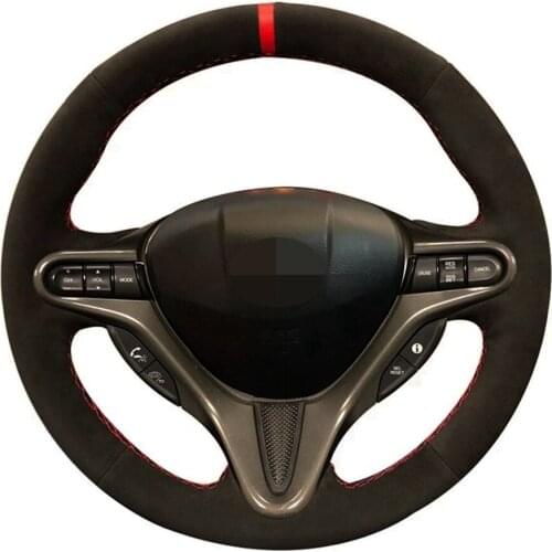 Car Steering Wheel Cover Non-Slip Hand-Stitched Soft Black Suede For Honda Civic Civic 8 2006-2009 Old Civic 2004-2011 (3-Spoke)