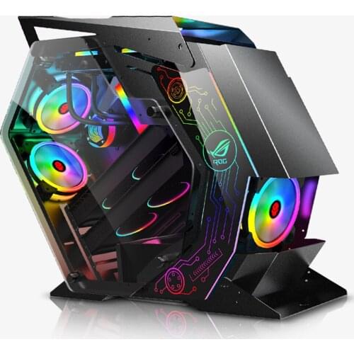 DIY Open Desktop ATX Computer Case Tempered Glass Sides Transparent Gamer Gaming Computer Towers Support M-ATX/ ITX Motherboard