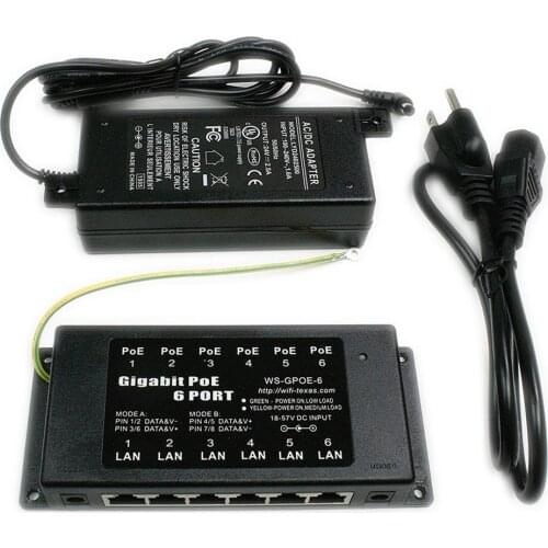 Gigabit Passive PoE 6 Port Power over Ethernet Injector for 802.3af Devices, with 24V 60W Power Adapter, used for Unifi AC lite