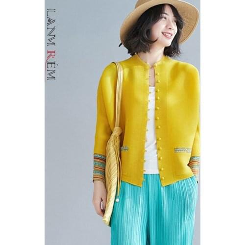 LANMREM T-shirt loose top design niche thin stand collar Casual Pleated Womens Summer 2021 New Arrival 2K1368