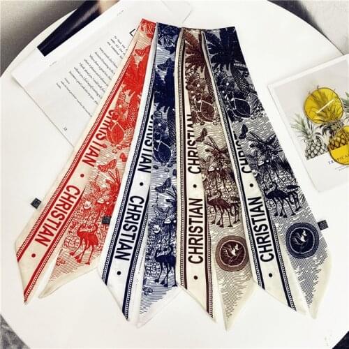 Small Silk Scarf for Women 2021 New Print Handle Bag Ribbons Brand Fashion Head Scarf Small Long Skinny Scarves Wholesale