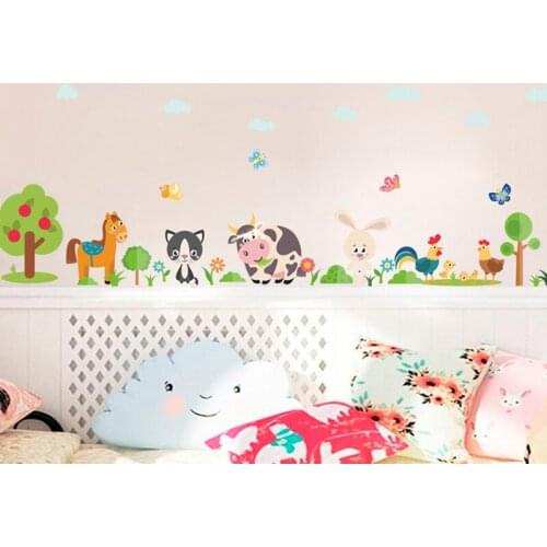 Lovely Animals Farm Wall Stickers For Home Decoration Kids Room Bedroom Cow Horse Pig Chicken Mural Art DIY PVC Wall Decals