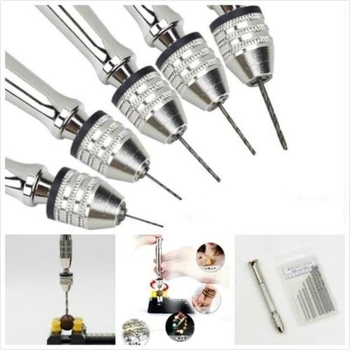 Mini Aluminum Hand Drill + 10pcs Micro HSS Twist Drill Bits For Jewelry Watch Hobby Hand Tool DIY Manual Brilling Tool 0.8-3mm