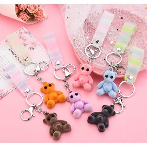 Fashion Leather Rope Key Chain Cartoon Resin Bear Keychain Men and Women Bag Car Pendant Key Ring Gift