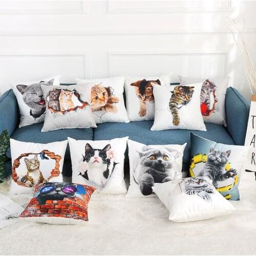BV01074 3D Cute Cat Print Soft Pillowcase