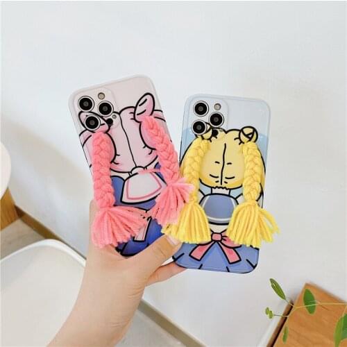 Agrotera Soft TPU Case Cover for iPhone 7 8 Plus X XS XR 11 Pro Max SE 2020 12 Little Girls Ponytail Hairstyles Japanese Manga