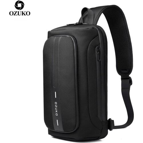 OZUKO Men Chest Bag Multifunction Anti-theft Male Sling Bags Waterproof Crossbody Messenger Bag USB Charging Outdoor Chest Pack