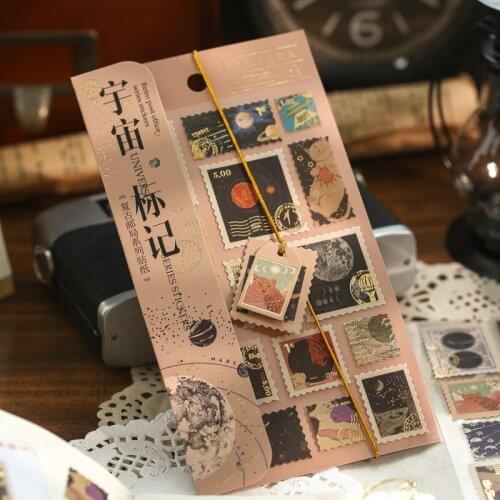Retro Post Stamp Sticker Universe Gold Decorative Stickers Scrapbooking Label Diary Vintage Stationery Album Journal Planner