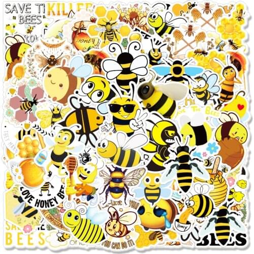 50PCS/Pack Cute Bee Graffiti Stickers For Notebook Skateboard Decal Luggage Yellow Animal Cartoon Decal Sticker