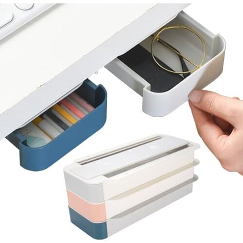Desktop Storage Box Desk Bottom Hidden Stationery Storage Drawer Self-adhesive Student‘s Pen Holder for Home Office