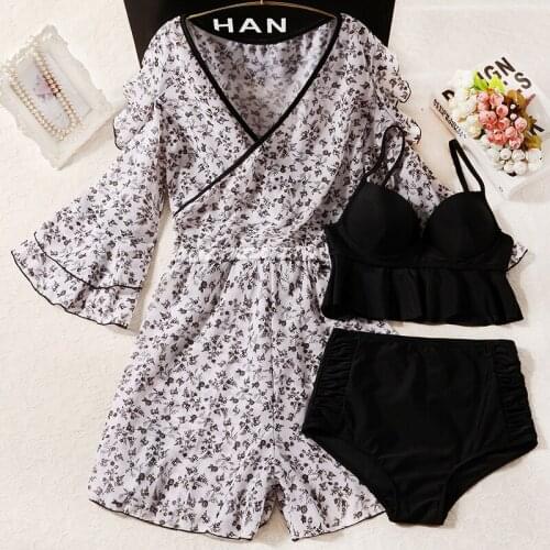 2021 Women New Black Push Up Bikini Set Swimwear Biquinis with Cover-Up Summer Sexy Swimming Bathing Suit Female Swimsuit