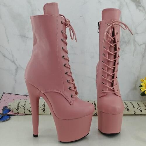 Leecabe Pink PU 17CM/7inches Pole dancing shoes High Heel platform Boots Pole Dance boot