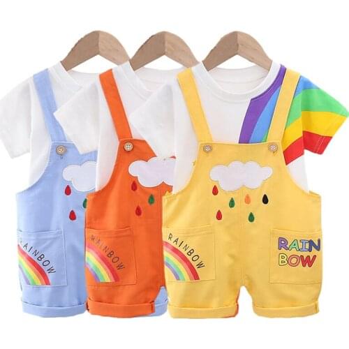 Baby Boys Girls Clothing Sets 2021 Summer Toddler Girls Clothes Short Sleeve T-shirt+Overalls 2Pcs Outfit Suit Children Clothing