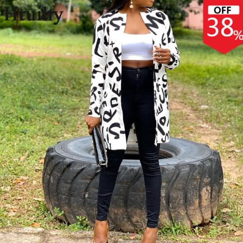 Coat Women Letter Print Round Neck Trench Fashion Mid-length White Casual Jacket Streetwear Autumn Clothes Manteau Femme