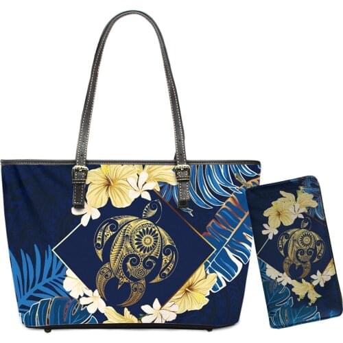 Polynesian Large Shoulder Bag And Purse Plumeria Casual Luxury Leather Handbags Hawaii Leather Handbags Set Women 2021 Wholesale