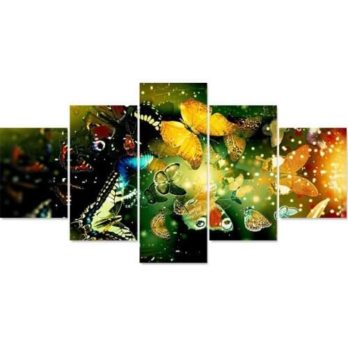 HD Prints Poster Wall For Living Room 5 Panels Butterflies Fireflies Pictures Decoration Home Artworks Canvas Paintings Artwork