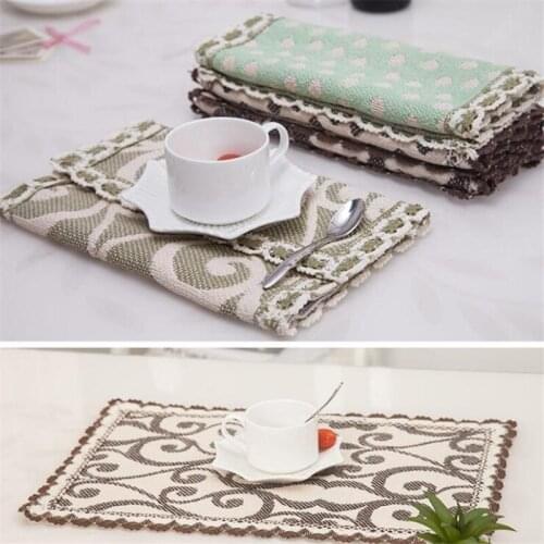 Retro Western Food Mat Cotton Linen Fabric Lace Type Placemat Table Mat Rectangular Non-slip Cup Mat Disc Pad High Quality