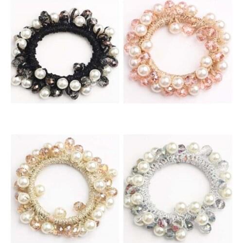 Korean Pearl Beaded Hair Ties Scrunchies Crystal Elastic Hairband Ponytail Holders Women Hair Rope Rubber Gum Hair Accessories
