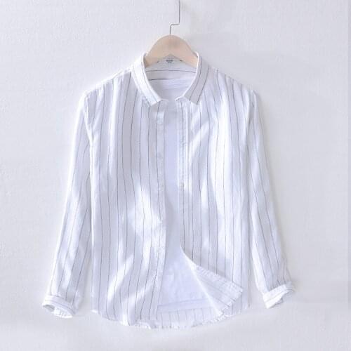Mens Striped Short Sleeve Dress Shirts High Quality Linen Breathable Soft Classic Shirt Chinese Retro Vintage