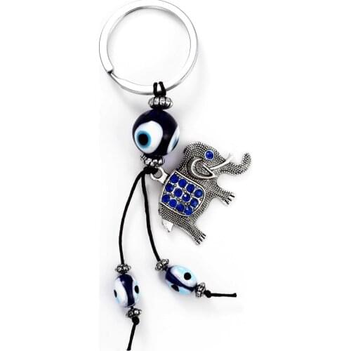 Lucky Elephant Keychain Nazar Boncuk Turkish / Greek Glass Evil Eyes Key Ring For Men Women