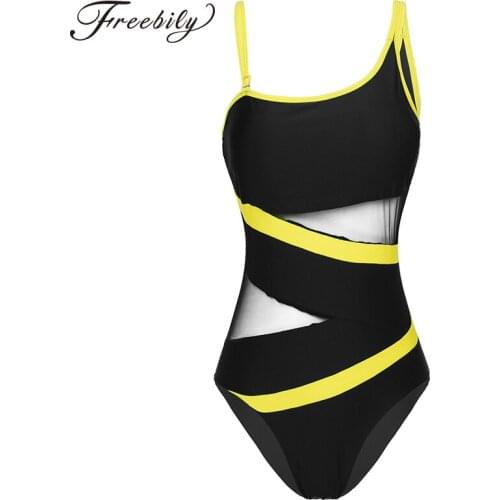 Sexy One Shoulder One Piece Swimsuit Fashion Off Shoulder Mesh Patchwork Padded Push Up Swimwear Bodysuit Bathing Suit Monokini
