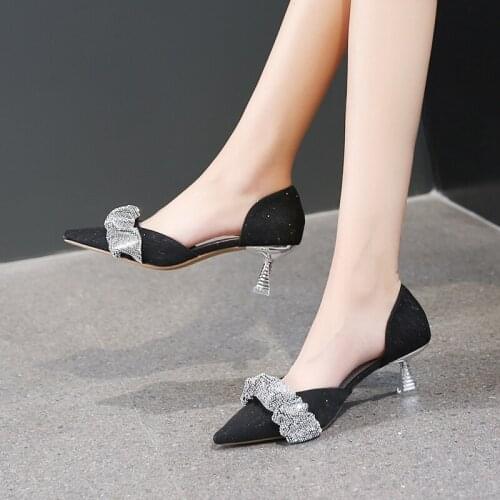 Women Fashion Sexy 6cm Thin High Heels Shoes Pointed toe Wild Black Elegant Dress Party Pumps Women Shoes Size 34-39