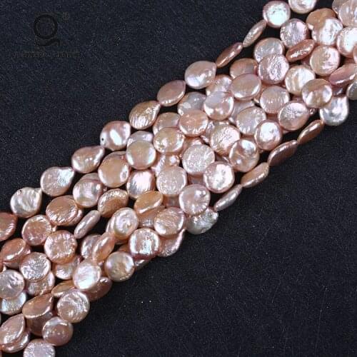 12-14mm 16" Orange Grade AAA Coin Shape Pearl String Freshwater Pearl