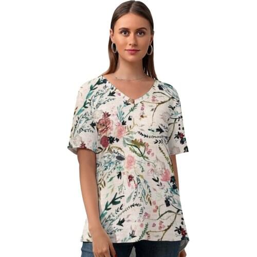 Leaf T Shirt Funny Womens Street Wear T-Shirt Short Sleeve Print V Neck Tshirt Plus Size