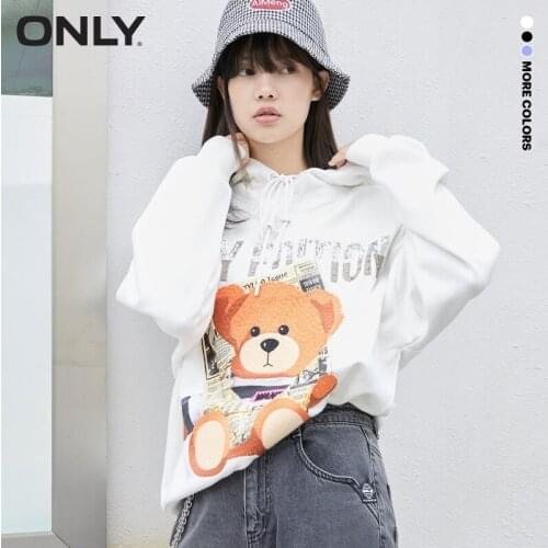 ONLY autumn new hooded sequin letters cartoon bear sweater women | 12049S099