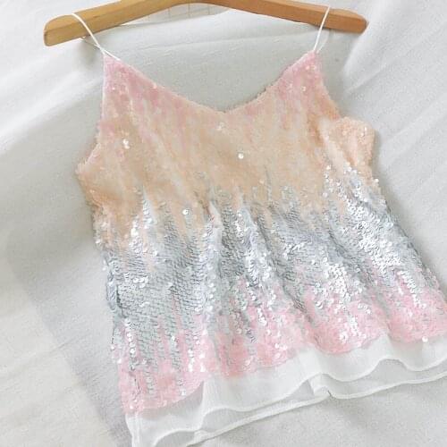 HELIAR Sexy Sequined Rainbow Women Camis Night Club Latin Sexy Camis Women Hot Cami Female Shinning Y2K Tops 2021 Summer