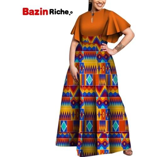 Plus Size Party Dress African Dresses for Women New Bazin Riche Style Clothes Graceful Lady Print Wax Clothing WY5564