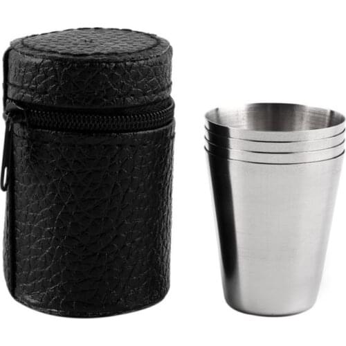100set 4pcs/set Stainless Steel Camping Cup Mug Outdoor Camping Hiking Folding Portable Tea Coffee Beer Cup With Black Bag SN
