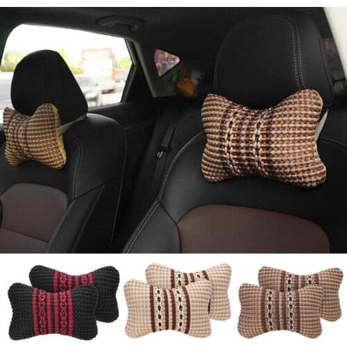2pcs Silk Beaded Summer Car Seat Headrest Pillows Auto Head Neck Support