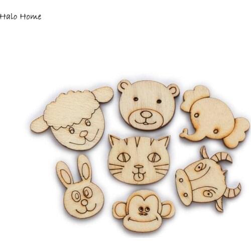 30pcs Cartoon Animal Wooden Chips for Scrapbooking Embellishments Party Home DIY Handmade Accessories Decor Buttons 16-25mm