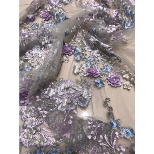 3d flower Embroidery French Net Lace Fabric super Quality SYJ-106685 Wedding lace Fabric