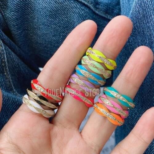 5Pcs RM40043 Copper Jewelry Gold Plated Adjustable Rings Colors Gold Plated Cubic Zirconia Enamel Geometric Ring