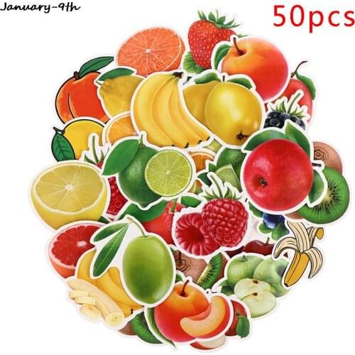 50PCS Exquisite Cartoon Fresh Fruits Vegetables Stickers For Kitchen Bakery Cup Dish Refrigerator Fruit Sticker Kids Toy