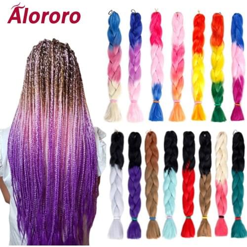 Alororo 32inch Long Mixed Color Jumbo Braids Synthetic Braiding Hair Extensions 165g Gray Purple Pink Brown Crochet Hair
