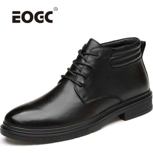 Natural Leather Boots Men Lace-up Quality Warm Fur Plush Ankle Snow Boots Shoes Vintage Autumn Winter Shoes Men