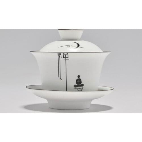 Handpainted Tea Ceremony Tea Accessories Ceramic Gaiwan Quiet Zen Kung Fu Gaiwan Blue and White Porcelain Tureen Bowl 175cc