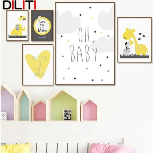 Nursery Love You To The Moon Quote Wall Art Minimalist Painting Canvas Nordic Kids Baby Poster Print Pictures Bedroom Decor