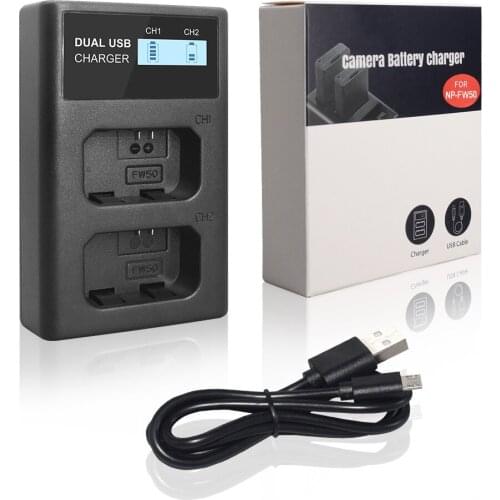 NP-FW50 NP FW50 NPFW50 LCD Display Dual Battery Charger for Sony Alpha a6500 a6300 a6000 a5000 a3000 NEX-3 a7 7R a7R a7R II
