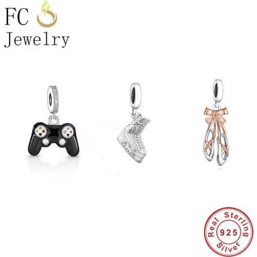 FC Jewelry Fit Original Charm Bracelet 925 Silver Black Enamel Game Hand Player Controler Gamepad Bead For Making Berloque 2021