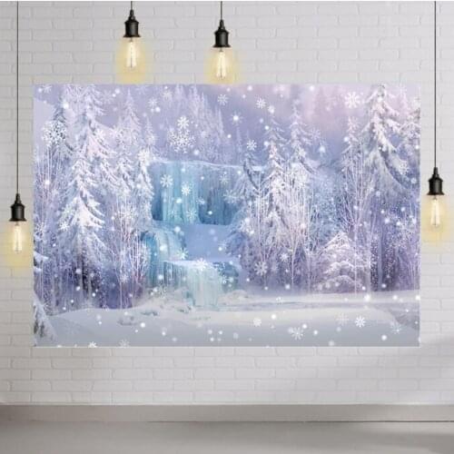 Winter Snow Mountain Backdrop for Photography White Pine Tree Forest Background for Photo Studio Snowflake Birthday Photocall