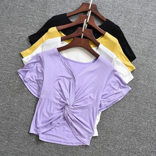 Women High Street Cotton Solid T Shirts Streetwear V-Neck Short Tops Female Soft Dance Tee Shirt Large Size M-6XL White Lavender