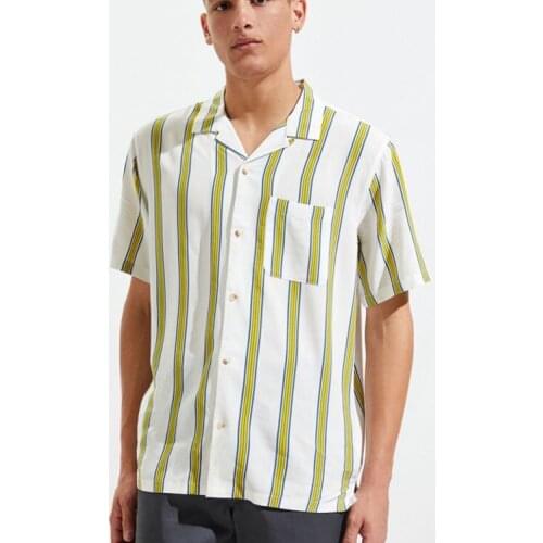 Custom logo New Summer Mens Vertical Stripe Cotton Casual Short Sleeve Fashion Shirt Tops