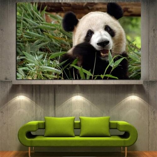 Print Wall Pop Art Animal Bamboo Panda Bear Landscape Oil Painting on Canvas Poster Modern Wall Picture For Living Room Cuadros