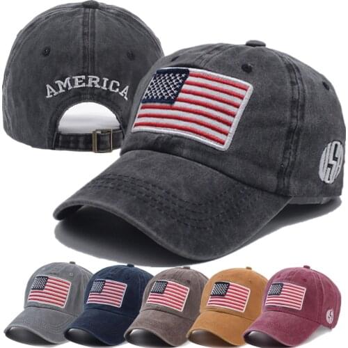 Unisex Washed Cotton Vintage Cap High Quality American Flag Embroidery Baseball Cap Men And Women Outdoor Sports USA Hats