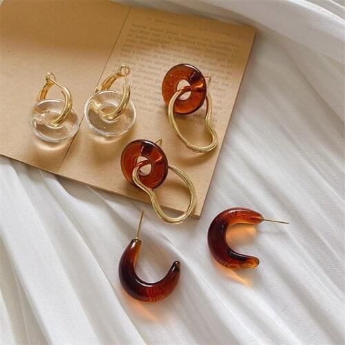 Chunky Glass Earring Gold Color Irregular Circle Earrings For Women Korean Fashion Dangle Pendientes Aesthetic Jewelry